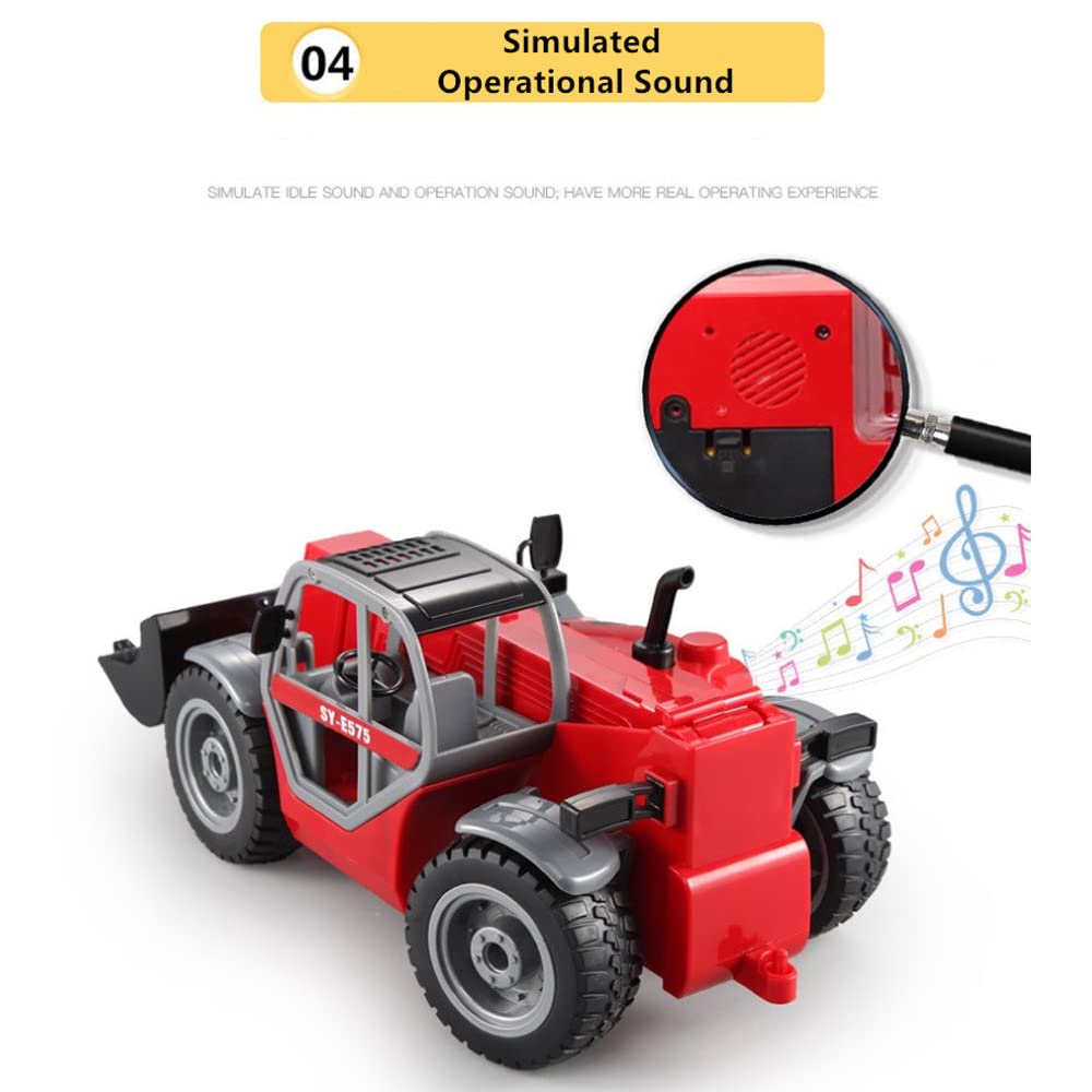 HJLXMF 1:20 Remote Control Telescopic Arm Loading Forklift 2.4G 6CH RC Truck Simulation Boom Shrinking Shovel Engineering Car Boy Toys (with Simulated Stone)