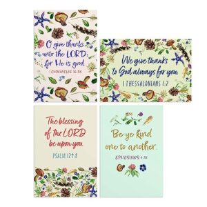 DaySpring - We Give Thanks - 4 Nature Design Assortment with Scripture - King James Version - 12 Thank You Boxed Cards & Envelopes (U0061)