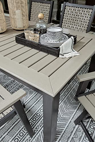 Signature Design by Ashley Mount Valley Contemporary Outdoor Dining Table with Umbrella Option, Light Gray & Black