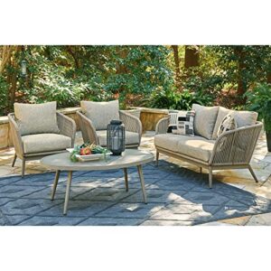 Signature Design by Ashley Swiss Valley Bohemian Outdoor Loveseat with Cushion, Light Brown