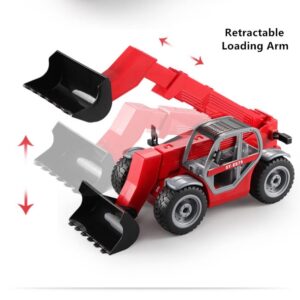 HJLXMF 1:20 Remote Control Telescopic Arm Loading Forklift 2.4G 6CH RC Truck Simulation Boom Shrinking Shovel Engineering Car Boy Toys (with Simulated Stone)