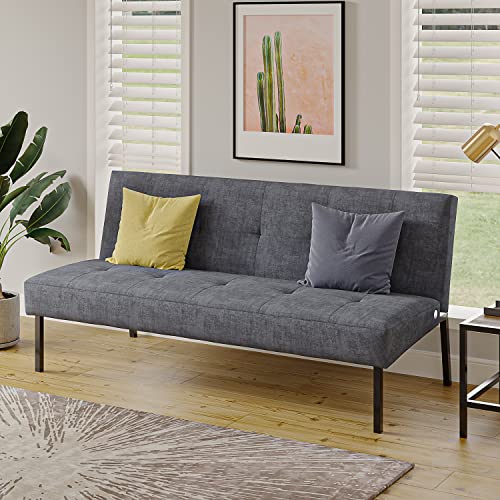 Panana 3 Seater Sofa Bed,Click Clack Armless Sofabed Fabric Couch Recliner,Choice of Colours (Grey)