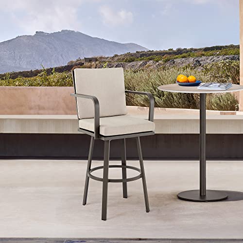 Don 30" Outdoor Patio Swivel Bar Stool in Brown Aluminum with Cushions