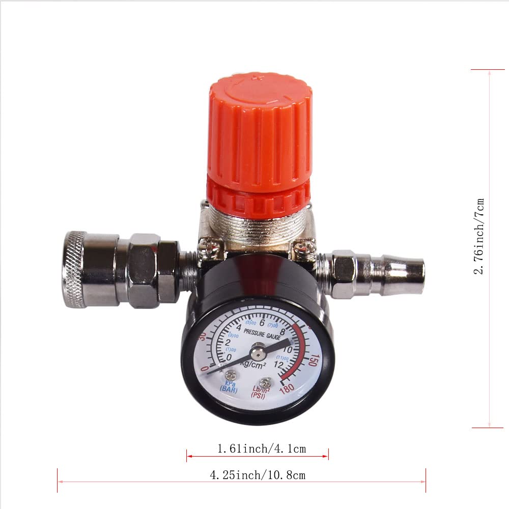 FBANG Air Compressor Pressure Regulator with Dial Indicator, 0-175 PSI Air Gauge for Air Compressor and Air Tools (4-way valve)