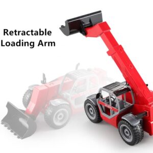 HJLXMF 1:20 Remote Control Telescopic Arm Loading Forklift 2.4G 6CH RC Truck Simulation Boom Shrinking Shovel Engineering Car Boy Toys (with Simulated Stone)