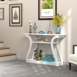 ZENY Console Table, Entryway Table with 3 Tier Storage Shelves, Narrow Long Sofa Table for Entryway, Living Room, Hallway, Couch, Foyer, White