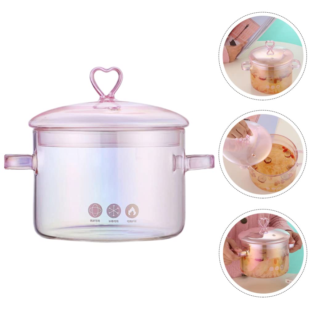 Vaguelly Glass Pot, Clear Glass Cooking Pot Saucepan with Lid, 1500mL Simmer Pot Stew Pot Microwave Stove and Dishwasher Safe Double-Handle Cookware for Milk Pasta Noodles Soup,