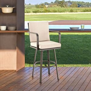 Don 30" Outdoor Patio Swivel Bar Stool in Brown Aluminum with Cushions