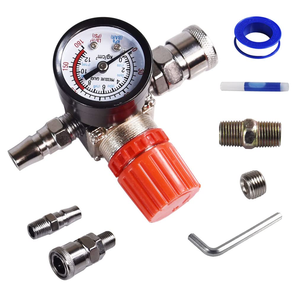 FBANG Air Compressor Pressure Regulator with Dial Indicator, 0-175 PSI Air Gauge for Air Compressor and Air Tools (4-way valve)