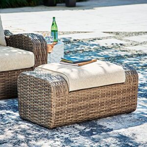 Signature Design by Ashley Sandy Bloom Casual Outdoor Ottoman with Cushion, Dark Brown & Beige