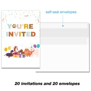 Soiceu Dog Birthday Party Invitations with Envelopes Set of 20 Dogs Puppy Pawty Invites Fill in Blank