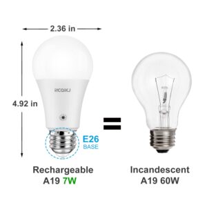 Rechargeable Light Bulbs LED Battery Backup Light Bulb with Remote Control Battery Operated Emergency Bulb Lamps for Home Power Outage and Camping Outdoor Activity Dimmable 7W 600LM Soft White