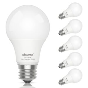 dicuno prooe a19 led bulbs 60w equivalent, 3000k warm white, 806 lumens 9w led light bulb, high cri 98, non-dimmable, 100-240v, e26 medium base, frosted, pack of 6