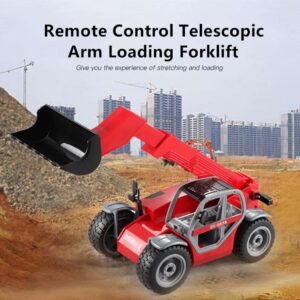 HJLXMF 1:20 Remote Control Telescopic Arm Loading Forklift 2.4G 6CH RC Truck Simulation Boom Shrinking Shovel Engineering Car Boy Toys (with Simulated Stone)