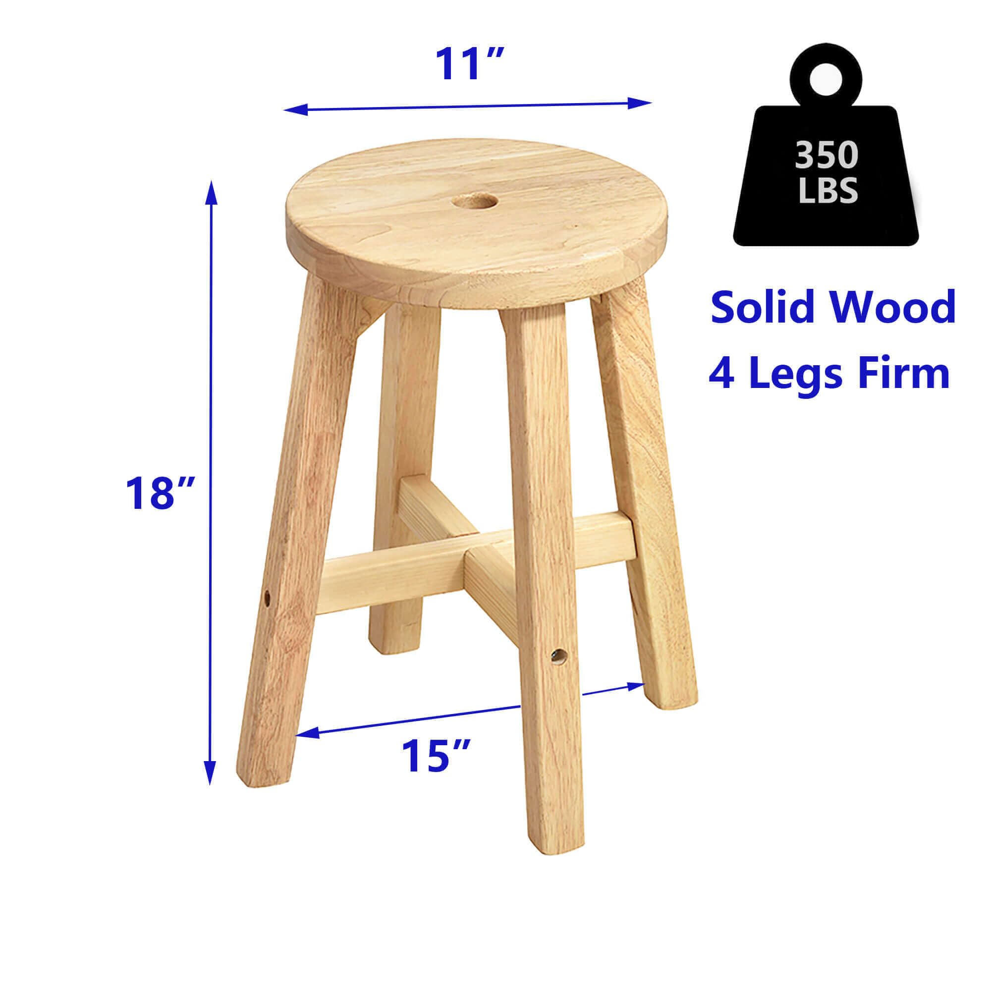 Xmatch Wooden Stool, Solid Wood Round Stools (Round 18" H)