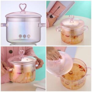 Vaguelly Glass Pot, Clear Glass Cooking Pot Saucepan with Lid, 1500mL Simmer Pot Stew Pot Microwave Stove and Dishwasher Safe Double-Handle Cookware for Milk Pasta Noodles Soup,