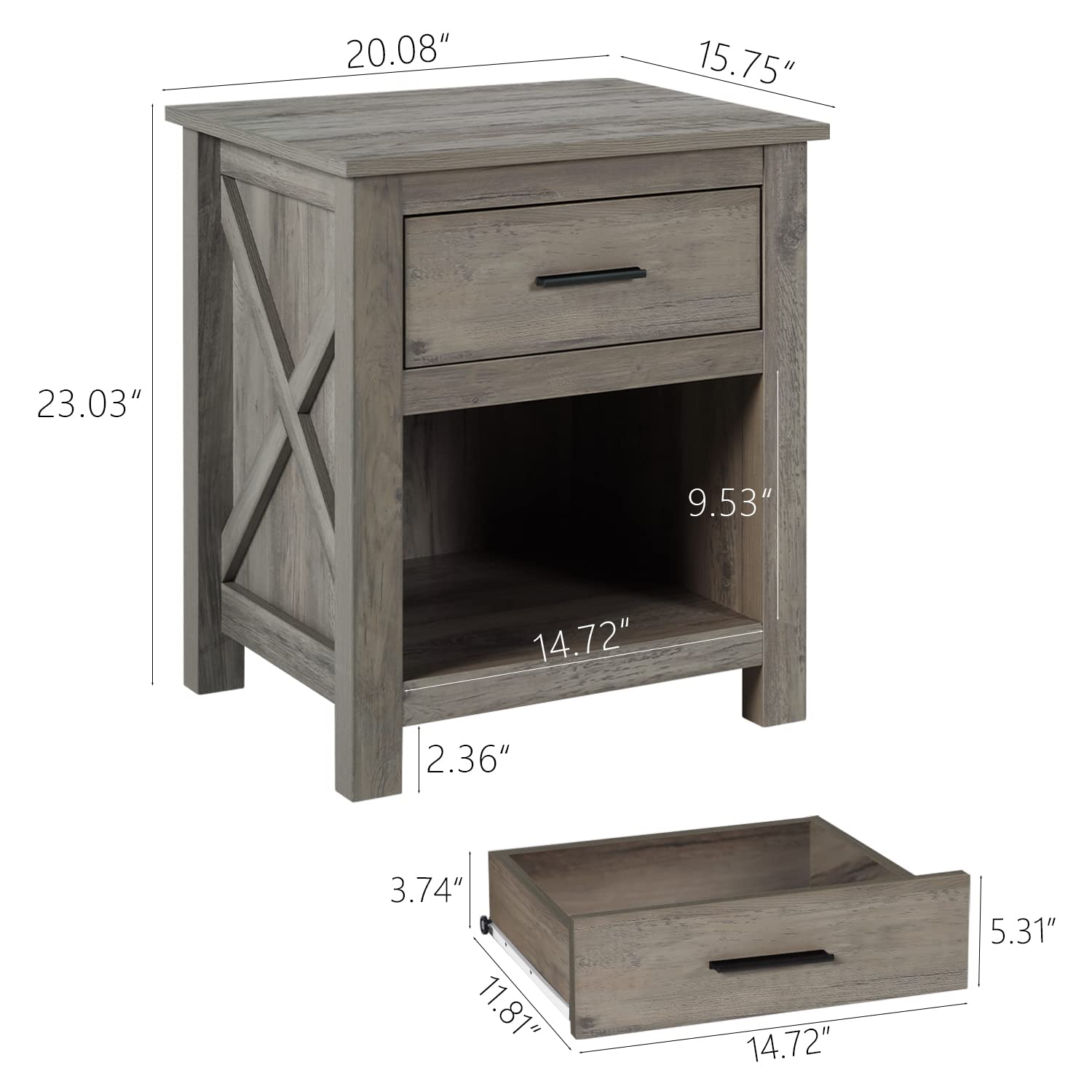 LTMEUTY Wooden Bedroom Set - 3 Pieces Dresser and Night Stands with Drawers, Bedroom Storage Chest of Drawers, Farmhouse Style Bedroom Furniture, Grey