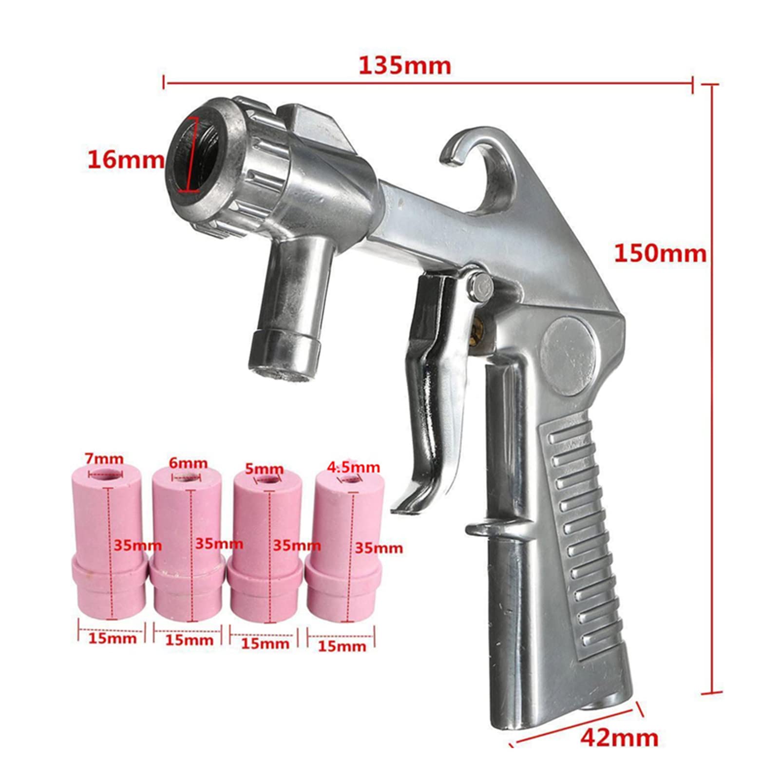 Sand Blaster Gun Kit, Air Siphon Sandblasting Sandblaster Feed Blast Gun Kit for Sandblast Blast Cabinet with Ceramic Nozzles