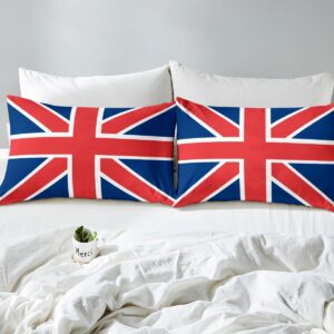 Feelyou Catalonia Union Jack Duvet Cover UK Flag Bedding Set British Flag Comforter Cover Gift for British Bedspread Cover Red and Blue Geometric Stripes Twin Size with 1 Pillow Case (No Comforter)