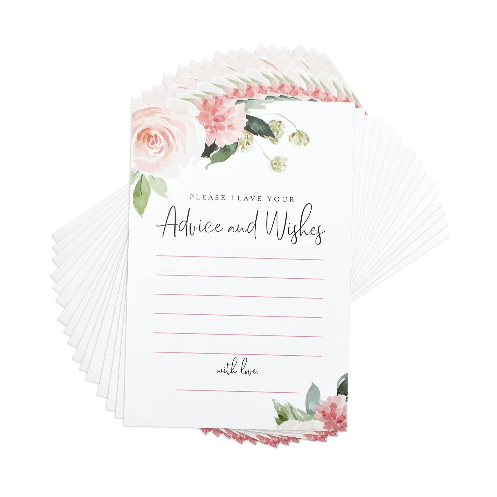 URROMA 4”x6” Wedding Advice and Wishes Cards, 50 Pcs Floral Advice and Wishes Cards for Receptions Dinner Parties and Celebrations Bridal Shower Table Decor