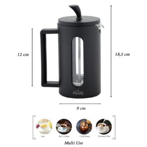 Any Morning Coffe Maker, Stainless Steel Borosilicate Glass French Press, Tea Press for Loose Tea, BPA Free, Heat Resistant Durable, Easy to Clean, 20 oz, Black