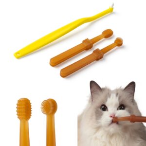 E.M&S.T by Emmeliestella Small Dog & Cat Toothbrush Micro Head, Cat Dental Care, Pets Toothbrush, Oral Hygiene, Easy to Handle, Deep Clean, Soft Bristles, Easy to Handle, Brown & Yellow 3PCS