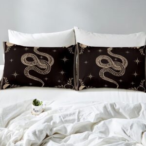 Snake Printed Duvet Cover,Kids Boho Sun and Moon Bedding Set,Starry Sky Galaxy Comforter Cover for Boys Girls Room Decor,Black and Brown Lightweight Bedspread Cover Twin Size with 1 Pillow Case