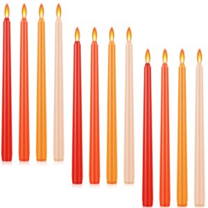 threan 12 pcs taper candle colored taper candles colored candle sticks amber sandalwood scented long burning candles for thanksgiving hanukkah wedding decor(orange)