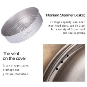 Boundless Voyage Titanium Food Steamer Pan Stock Pot Soup Pot Outdoor Hanging Pot Portable Travel Household Kitchenware Cooking Kit Hot Pot for Camping Picninc (Ti2114C(4.5 POT+2l Steamer))