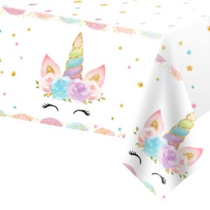 daiuni 1pcs unicorns party tablecloths for birthday party decoration, plastic disposable rectangle party table covers for kids girls birthday baby shower party supplies, 54" x 108"