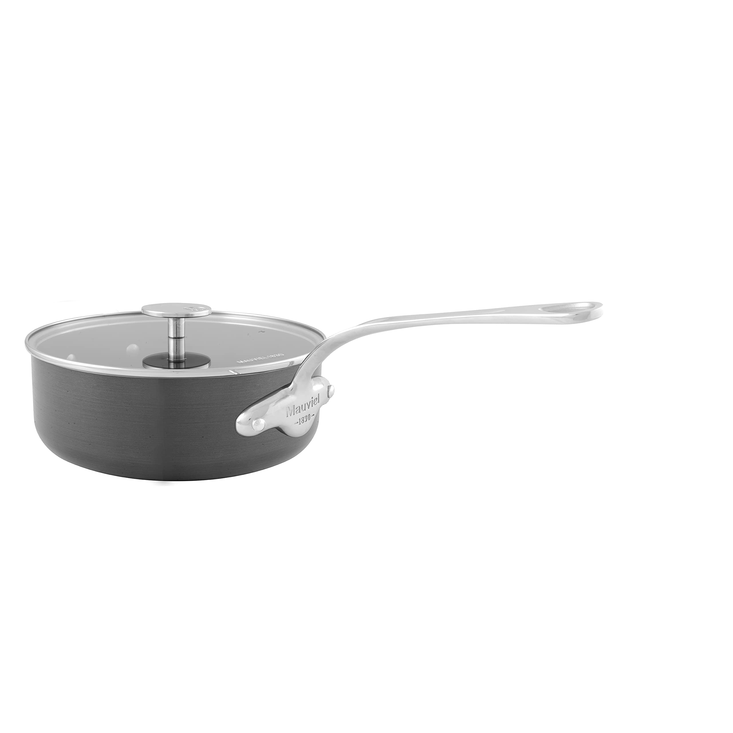 Mauviel M'Stone 3 Hard Anodized Nonstick Saute Pan With Glass Lid, And Cast Stainless Steel Handles, 3.7-qt, Made In France