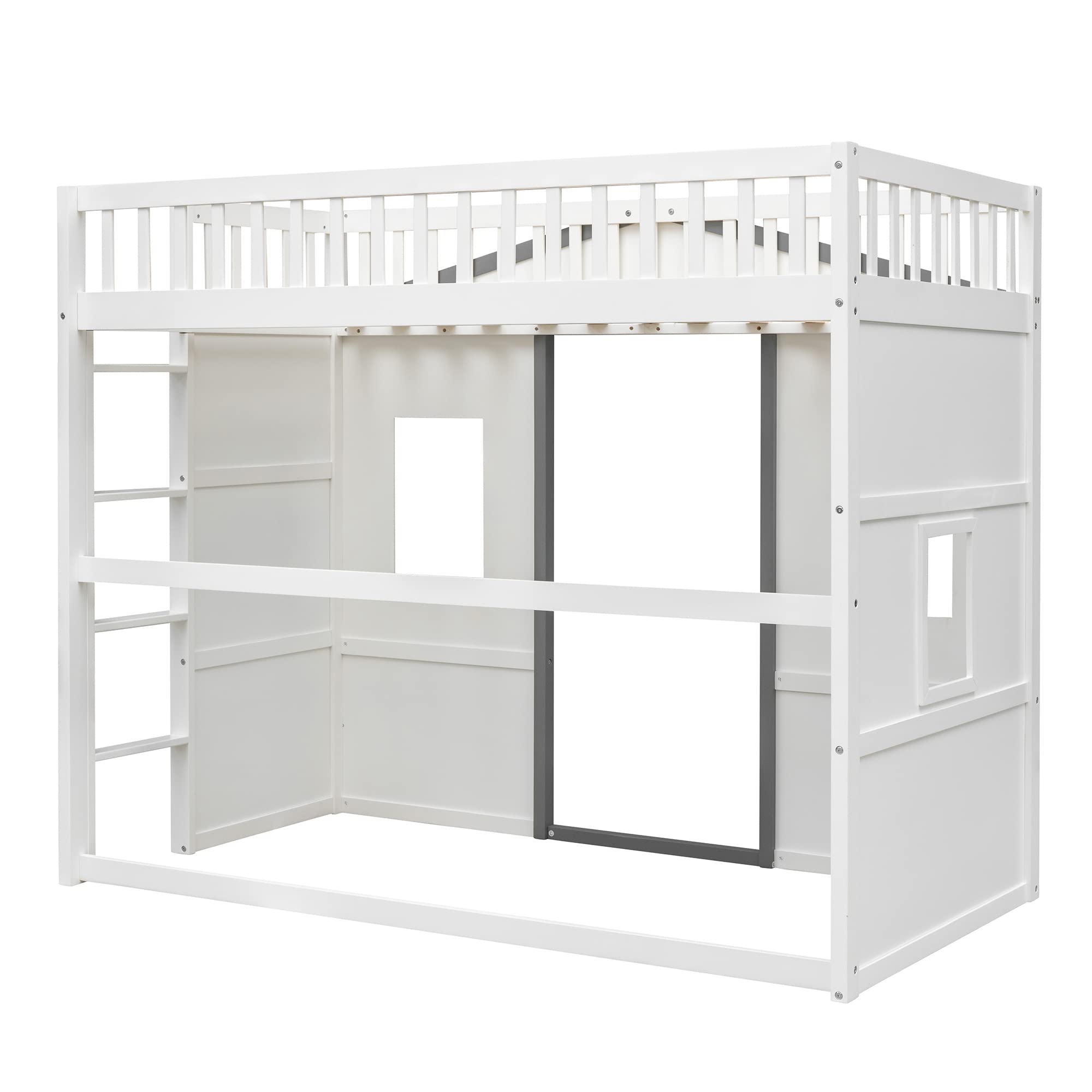 Harper & Bright Designs House Loft Bed Full Size Kids Playhouse Bed, Solid Wood Loft Bed Frame with Window and Ladder, for Girls Boys (Full Size, White+Gray)