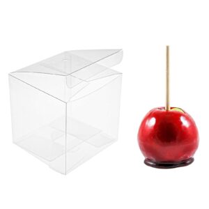 bakbania 30 pieces candy apple boxes with hole top pet clear gift boxes 4" x 4" x 4" clear favor boxes for caramel apples,ornaments, treats, party favors