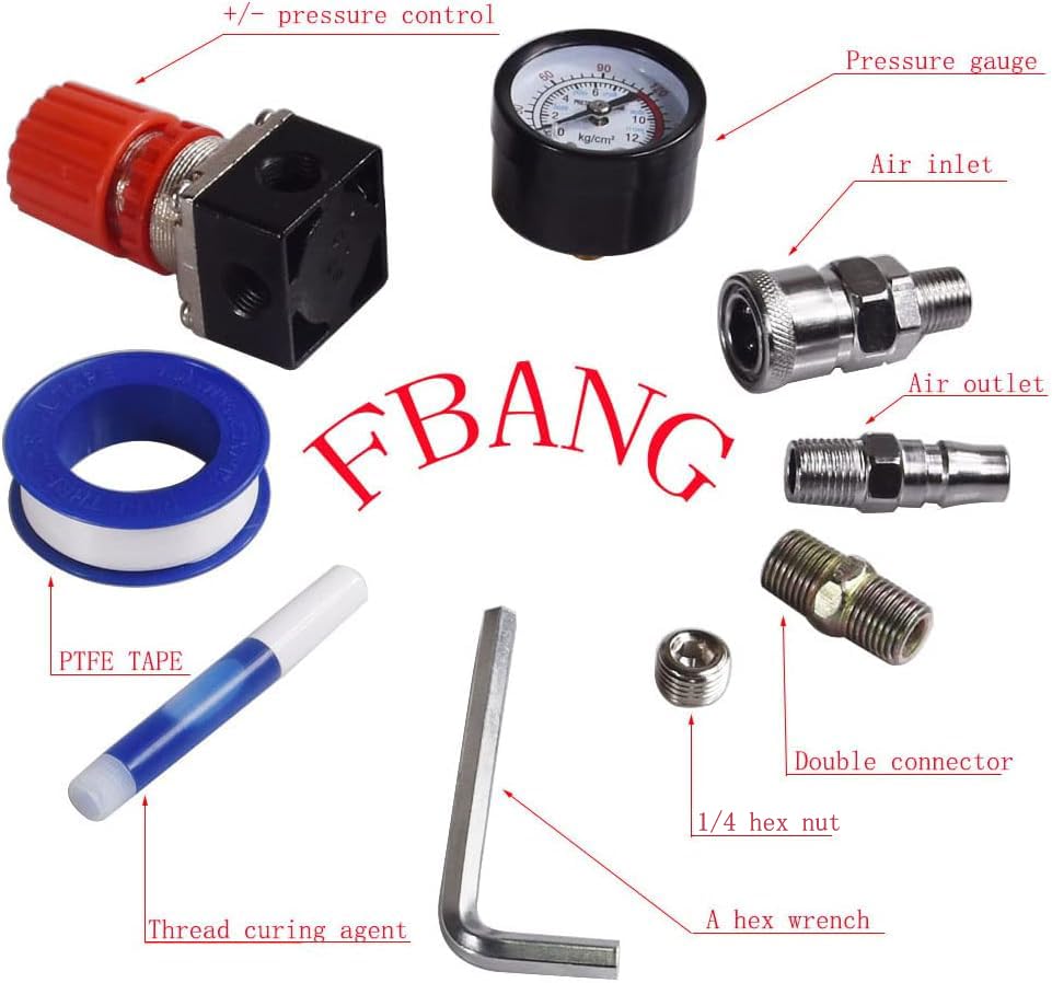 FBANG Air Compressor Pressure Regulator with Dial Indicator, 0-175 PSI Air Gauge for Air Compressor and Air Tools (4-way valve)