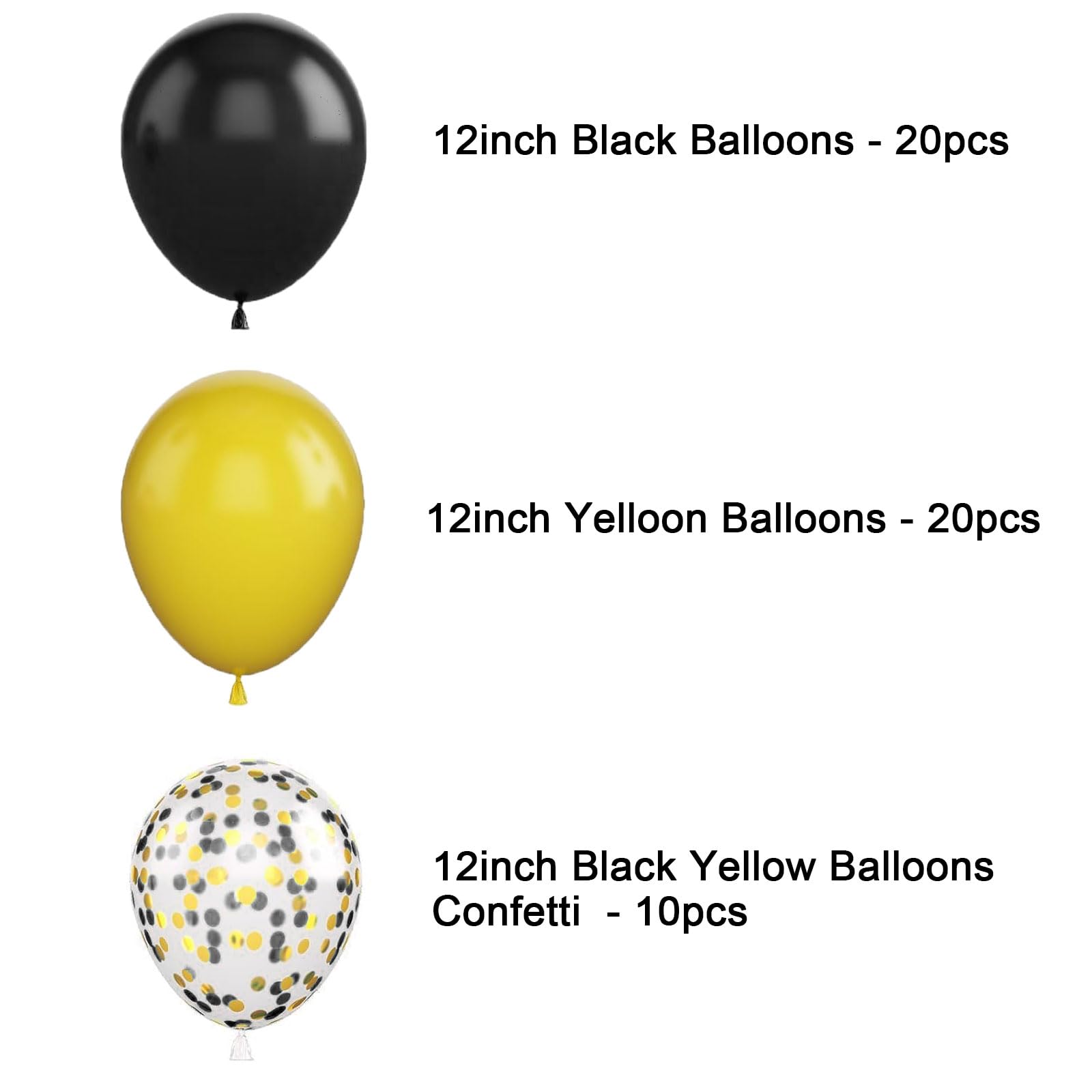 Yellow Black Balloons, Yellow and Black Confetti Latex Balloon for Party Decorations,12 Inch,Pack of 50