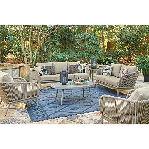 Signature Design by Ashley Swiss Valley Bohemian Outdoor Loveseat with Cushion, Light Brown