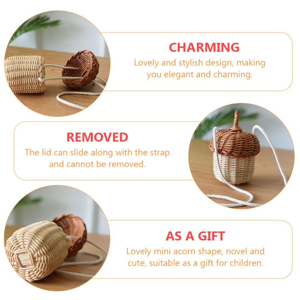 DOITOOL Hand Woven Rattan Basket Cute Acorn Shaped Basket Shoulder Basket Bag Kids Crossbody Bag Wall Hanging Basket Farmhouse Decoration