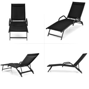 Giantex Lounge Chairs for Outside - Set of 2 Outdoor Chaise Lounge with 5 Adjustable Position, Steel Frame, Patio Loungers, Camping Reclining Chair for Garden, Poolside, Yard Sunbathing Chairs, Black