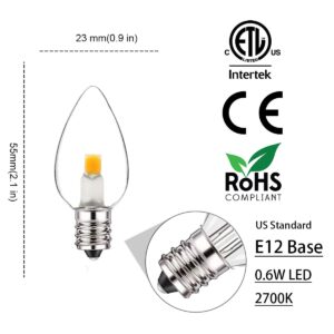 Jslinter 12-Pack C7 LED Night Light Bulb, Candelabra Light Bulbs E12 Base, 0.6 Watt Equivalent 7W Incandescent, 2700K Clear Warm White, Window Candles, Chandeliers, String Light Replacement Bulb