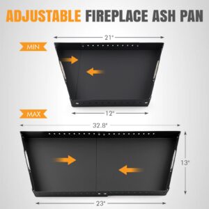 Adjustable Fireplace Tray for Ash Collection, Expandable Ash Pan for Up to 31" Fireplace Grates, Galvanized Steel Ash and Ember Holder Pan, Fireplace Pan Included Nuts and Bolts