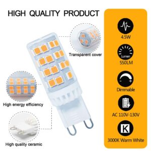 Tupolife G9 LED Bulb Dimmable 4.5W Chandelier Light Bulbs (50W Halogen Equivalent), Warm White 3000K 550LM G9 Bi Pin Base Lamp, Pack of 5