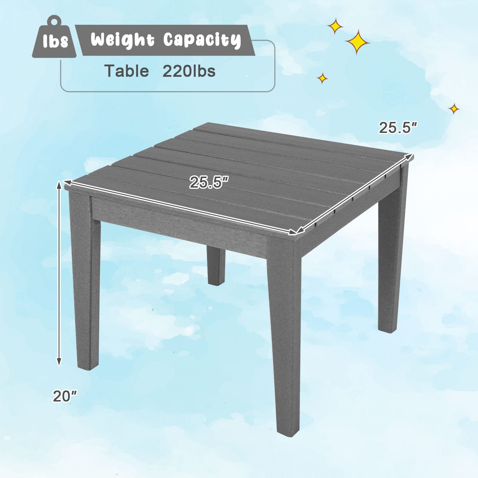 Costzon Kids Table, 25.5" x 25.5" Square Activity Play Table for Reading, Drawing, All-Weather & Heavy-Duty, Waterproof Table for Playroom, Nursery, Backyard, Indoor & Outdoor, Toddler Table (Grey)