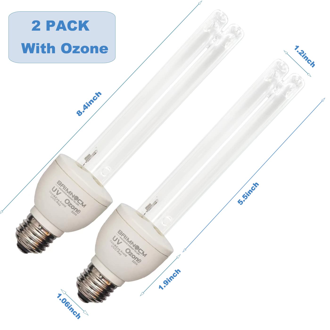 BAIMNOCM 2 Pack UV Light Bulb with Ozone 25 Watt UVC Bulb 185nm/254nm E26 2 Count