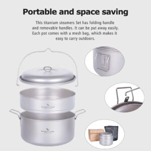 Boundless Voyage Titanium Food Steamer Pan Stock Pot Soup Pot Outdoor Hanging Pot Portable Travel Household Kitchenware Cooking Kit Hot Pot for Camping Picninc (Ti2114C(4.5 POT+2l Steamer))