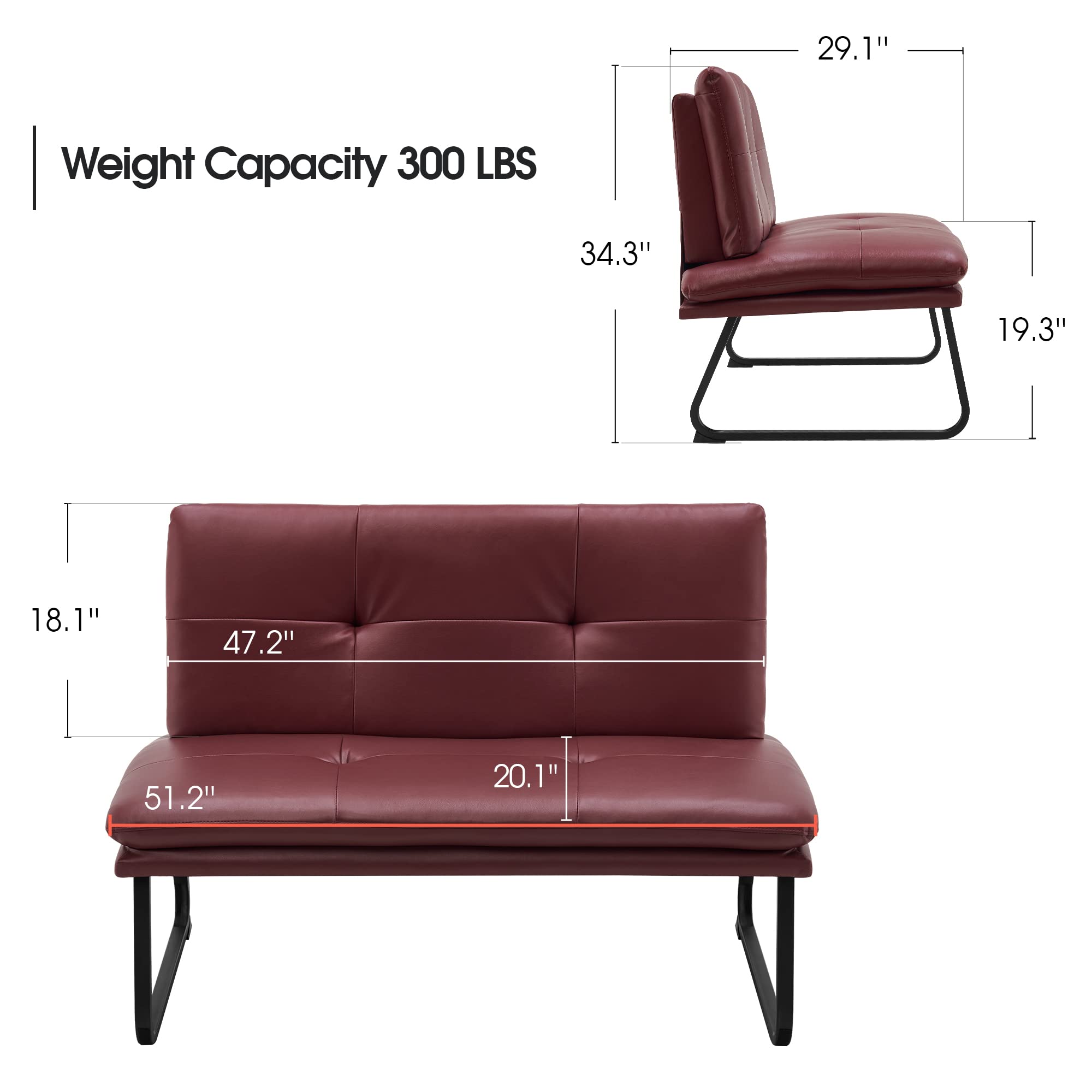 MCombo Modern Loveseat Chairs, Faux Leather Armless Settee Bench, 2-Seater Upholstered Sofa Couch for Living Room Office W706 (Loveseat, Grey)