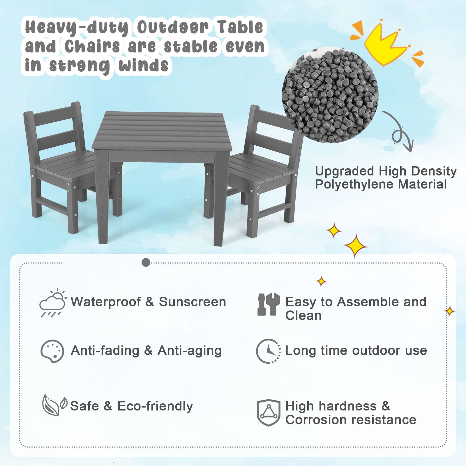 Costzon Kids Table, 25.5" x 25.5" Square Activity Play Table for Reading, Drawing, All-Weather & Heavy-Duty, Waterproof Table for Playroom, Nursery, Backyard, Indoor & Outdoor, Toddler Table (Grey)