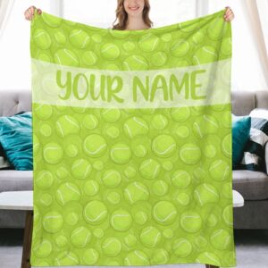 Personalized Tennis Blanket with Text Name Custom Tennis Throw Blanket for Girls Boys Tennis Themed Gifts Tennis Fleece Blanket Lightweight, Soft, Comfortable, Warm