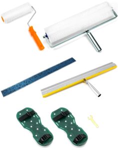 qwork self-levelling cement tool kit, floor construction roller spike shoes, epoxy floor paint tool, stainless steel scraper self-leveling rake