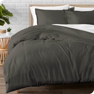 bare home flannel sheet set with flannel duvet set bundle (queen, grey)