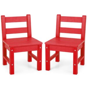 costzon kids chair, 2pcs all-weather & heavy-duty children learning chairs w/backrest for playroom, nursery, backyard, garden, indoor & outdoor gift for boys girls, waterproof toddler chair (red)